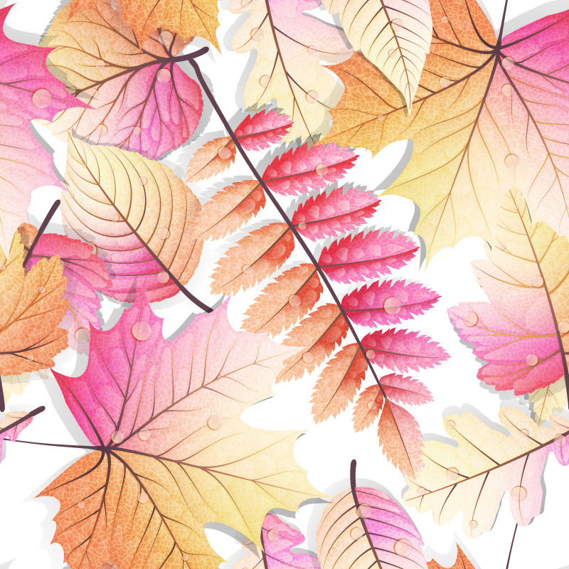 创意矢量粉色的秋季叶片无缝背景