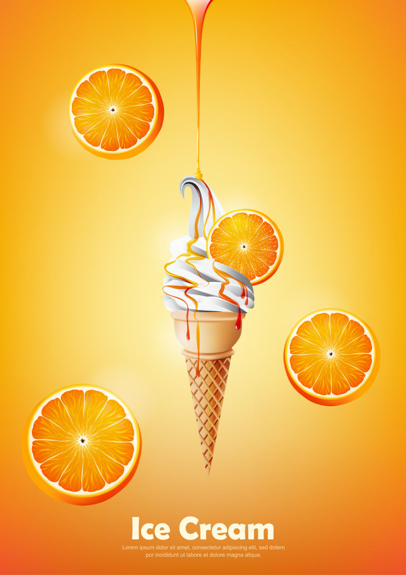 矢量橙色背景上的冰淇淋