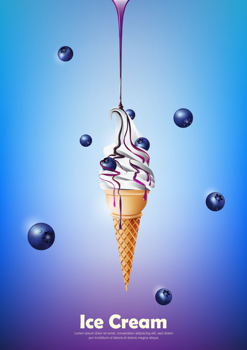 创意矢量蓝莓味冰淇淋
