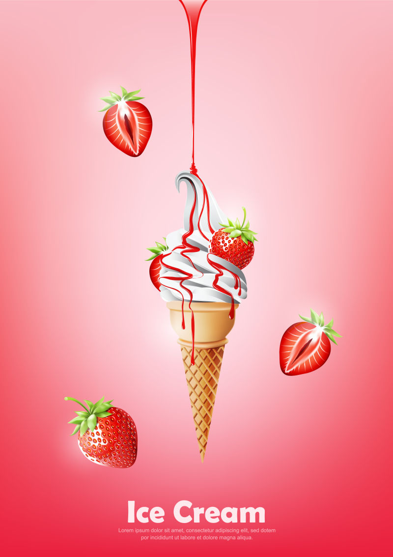 矢量草莓味冰淇淋