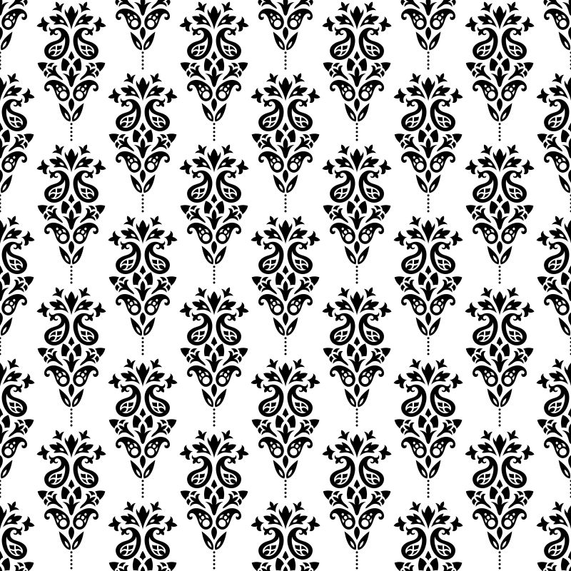 巴洛克风格的黑白花卉图案矢量背景