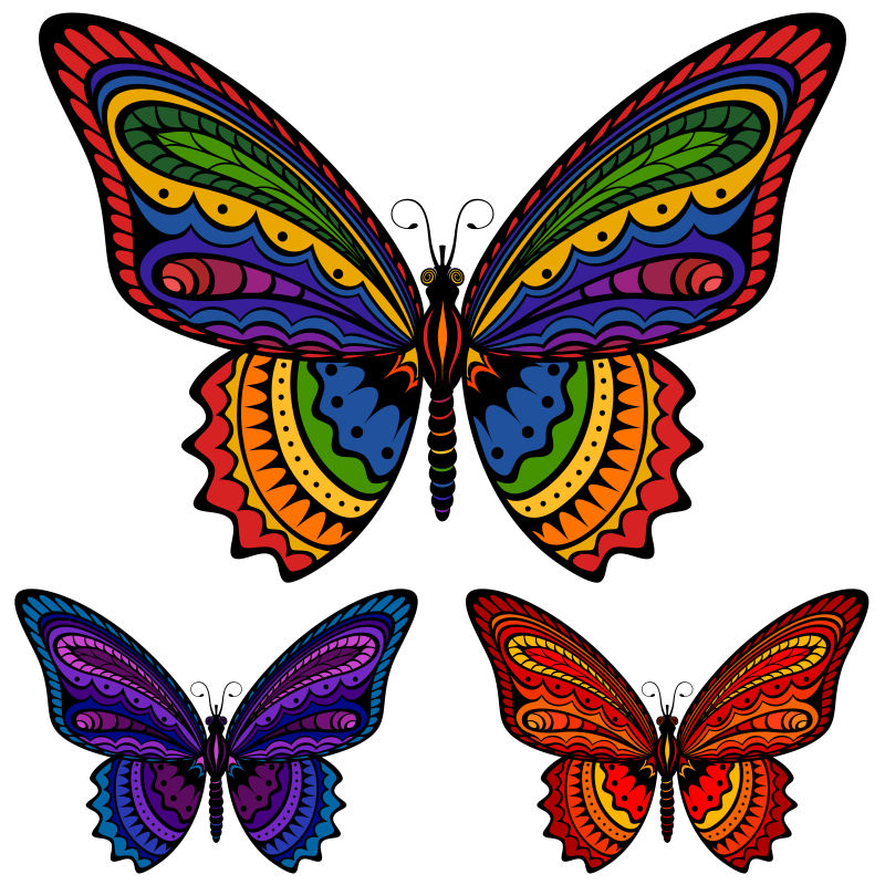 矢量彩色的卡通蝴蝶插图