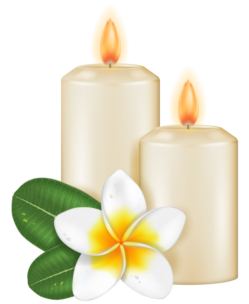 白色蜡烛与花朵