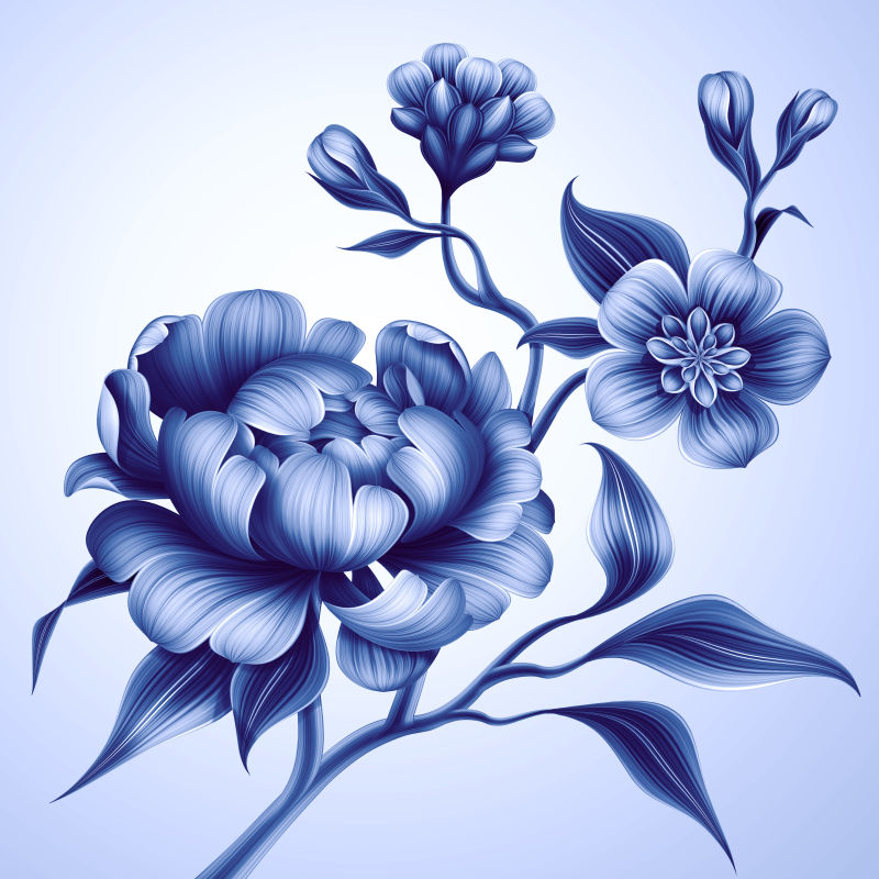 蓝白背景前的花朵
