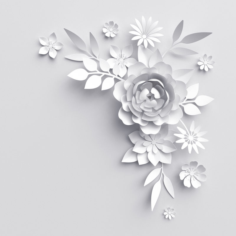 白色背景前手工制作的花朵