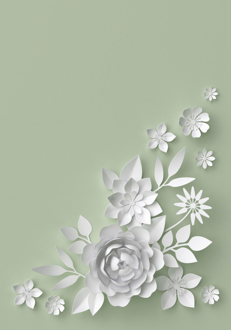 淡绿色背景前手工制作花朵