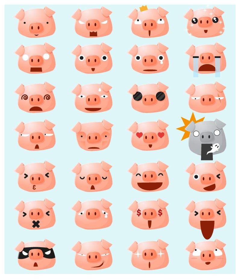 矢量可爱猪的卡通表情