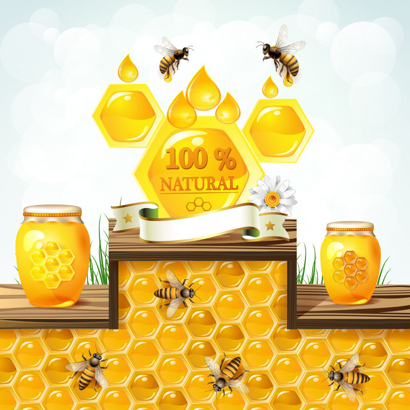 矢量天然蜂蜜和蜂巢的海报设计