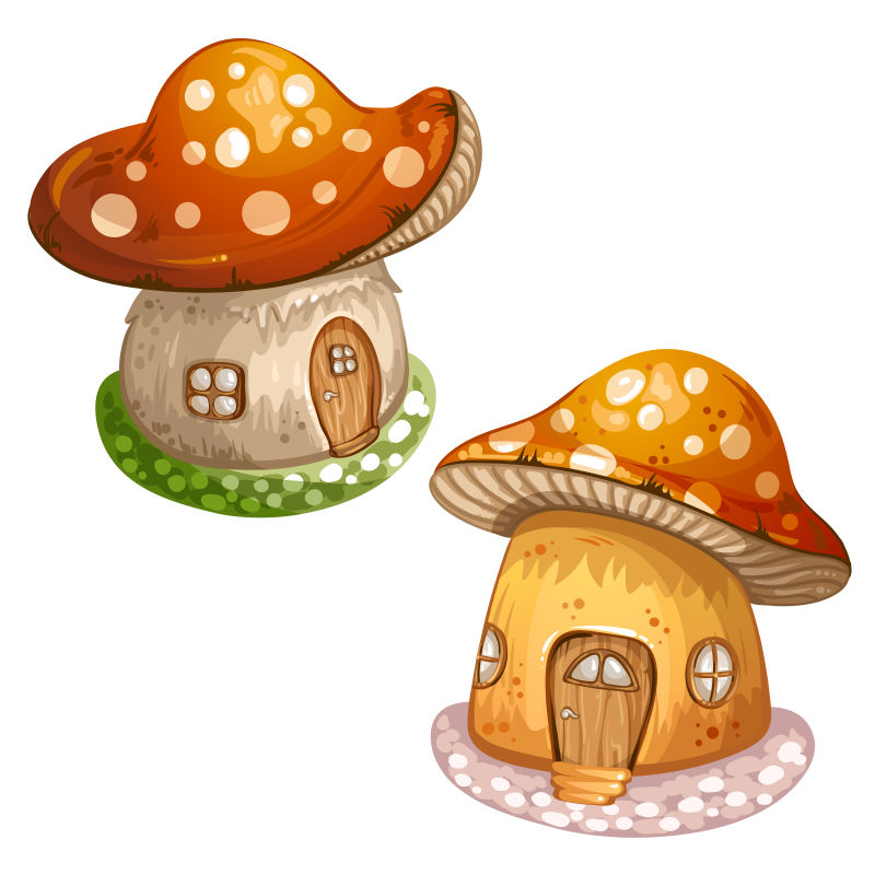 创意矢量可爱的卡通蘑菇屋插图
