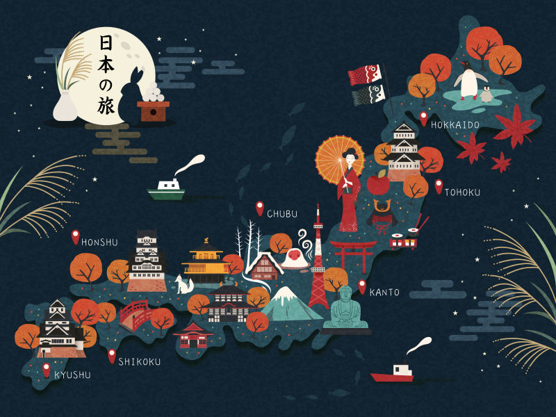 创意的日本旅游攻略图矢量设计
