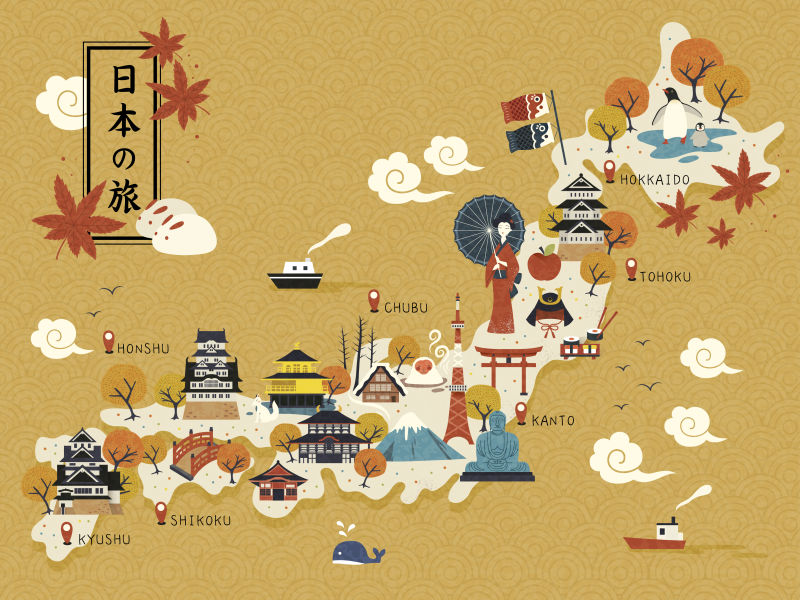 日本旅行插图指南矢量设计