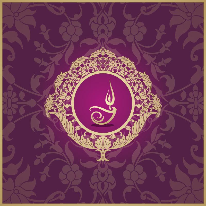紫色的印度排灯节花纹背景矢量设计