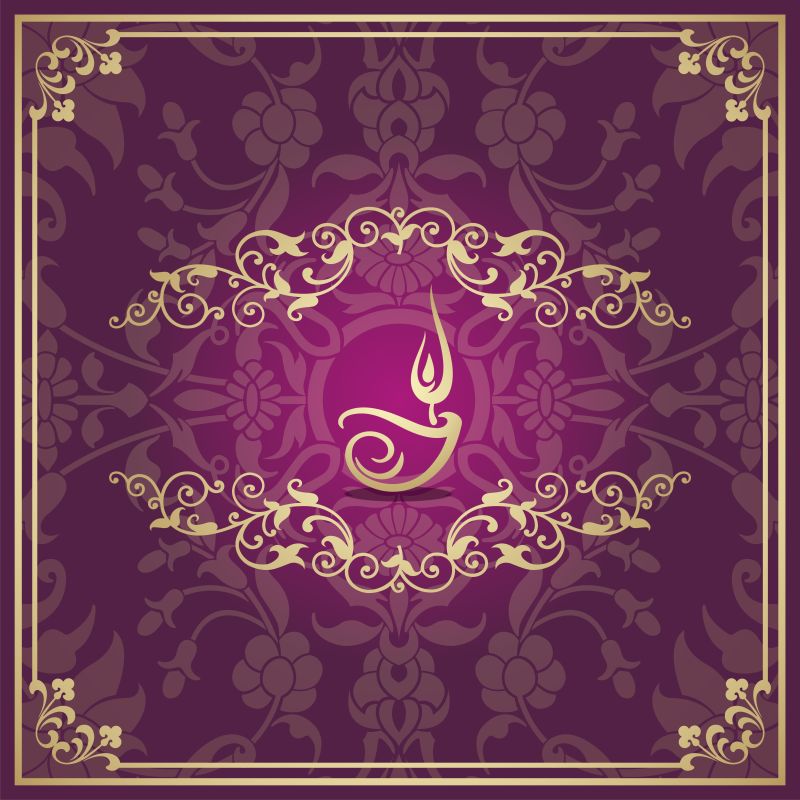 矢量的紫色花纹图案排灯节背景设计