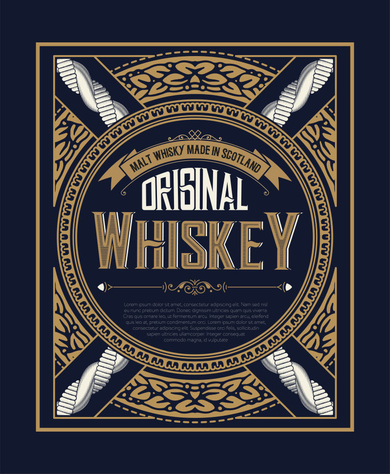 创意复古装饰的矢量威士忌标签设计
