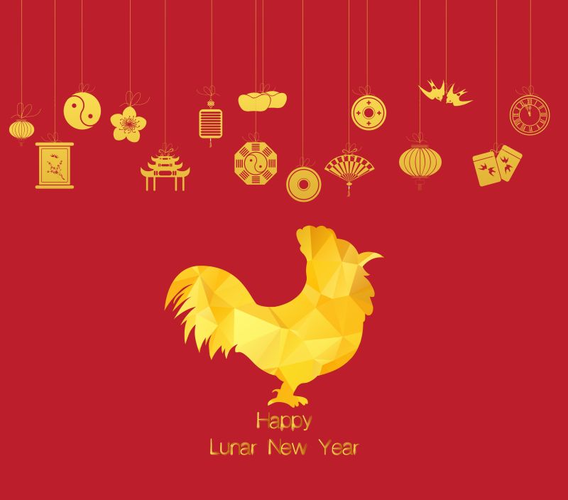 矢量的公鸡图案中国新年贺卡设计