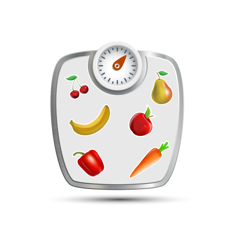 水果和蔬菜称量秤矢量插图