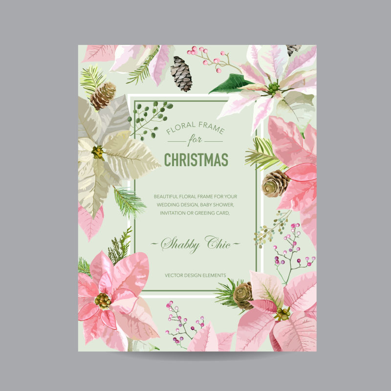 花卉图案的圣诞节宣传卡片矢量设计