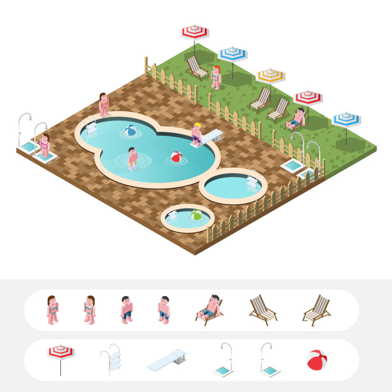 创意矢量游泳池设计元素