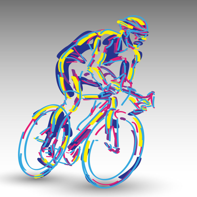 矢量彩色骑自行车的人插图