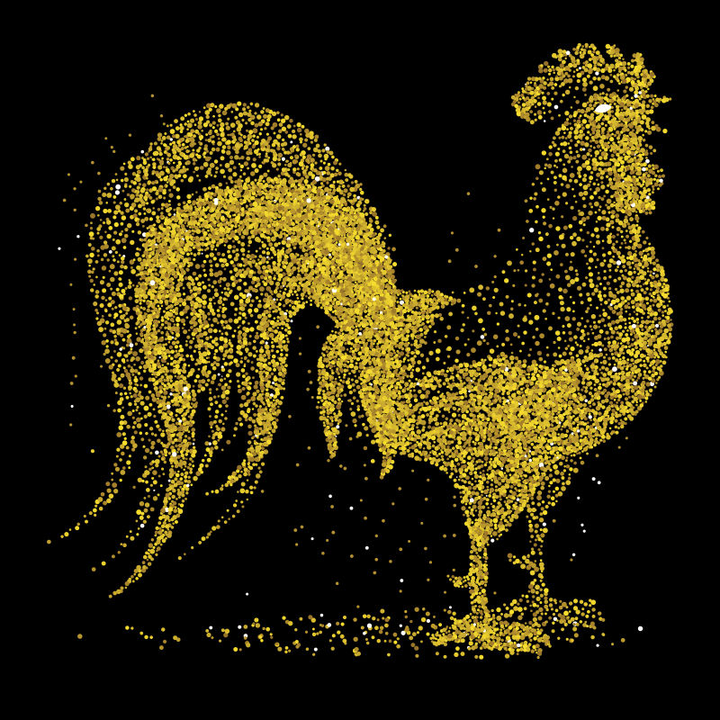 金色圆点组成的公鸡图案矢量插图