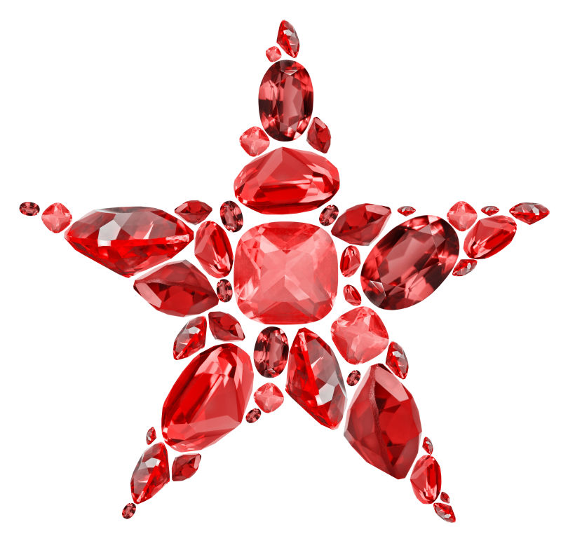 红色宝石拼接成的五角星