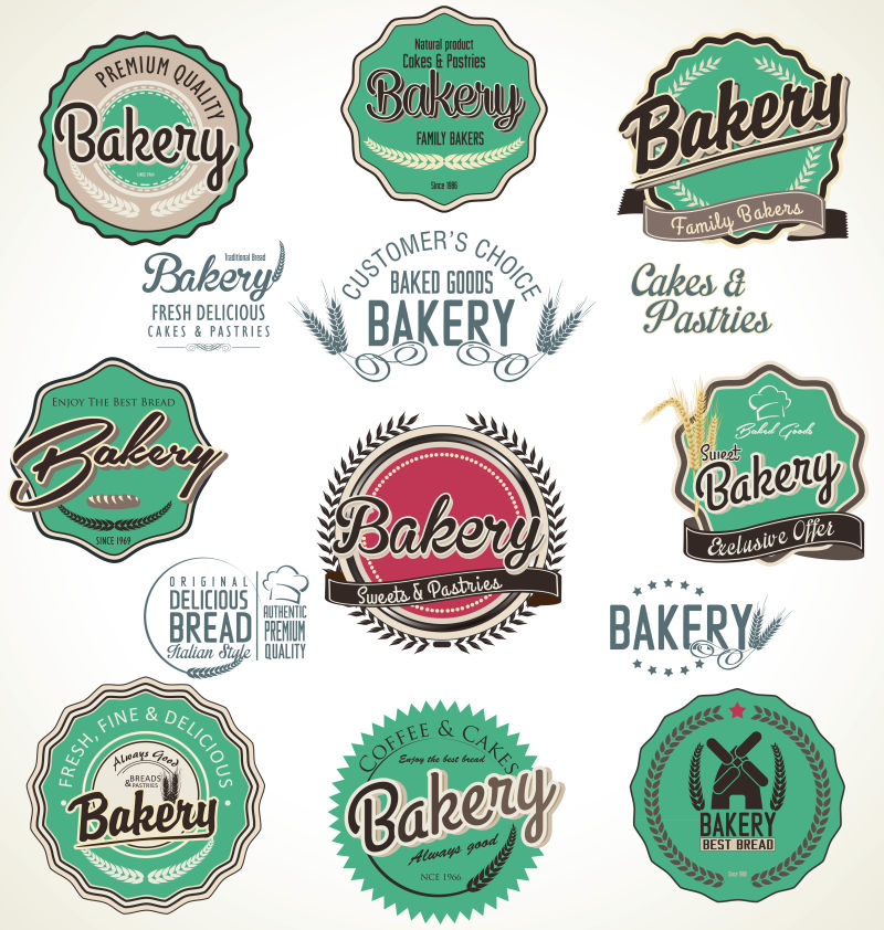 绿色的面包店复古标签矢量设计