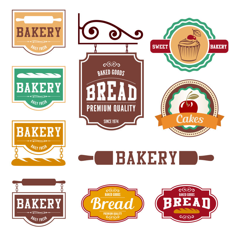 老式面包店标签矢量设计