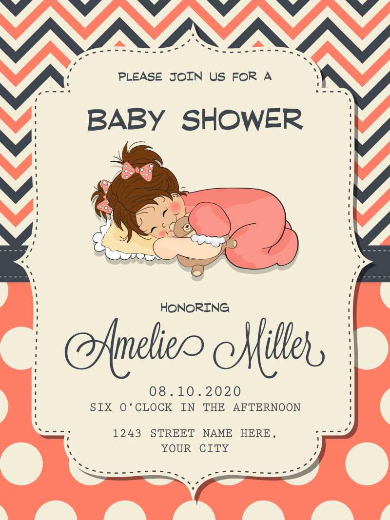 矢量抽象可爱的婴儿沐浴卡设计