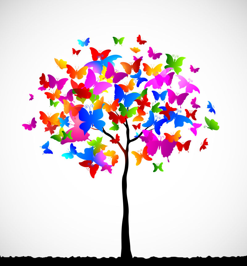创意矢量蝴蝶图形的树