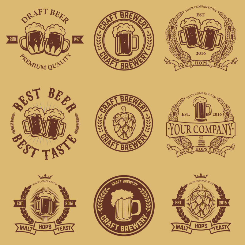 矢量抽象啤酒元素复古标签设计