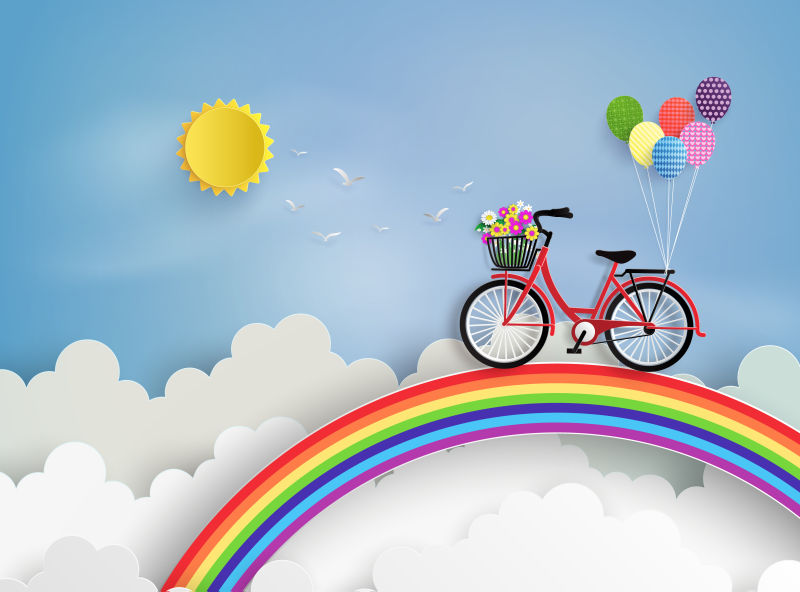 矢量彩虹山的自行车