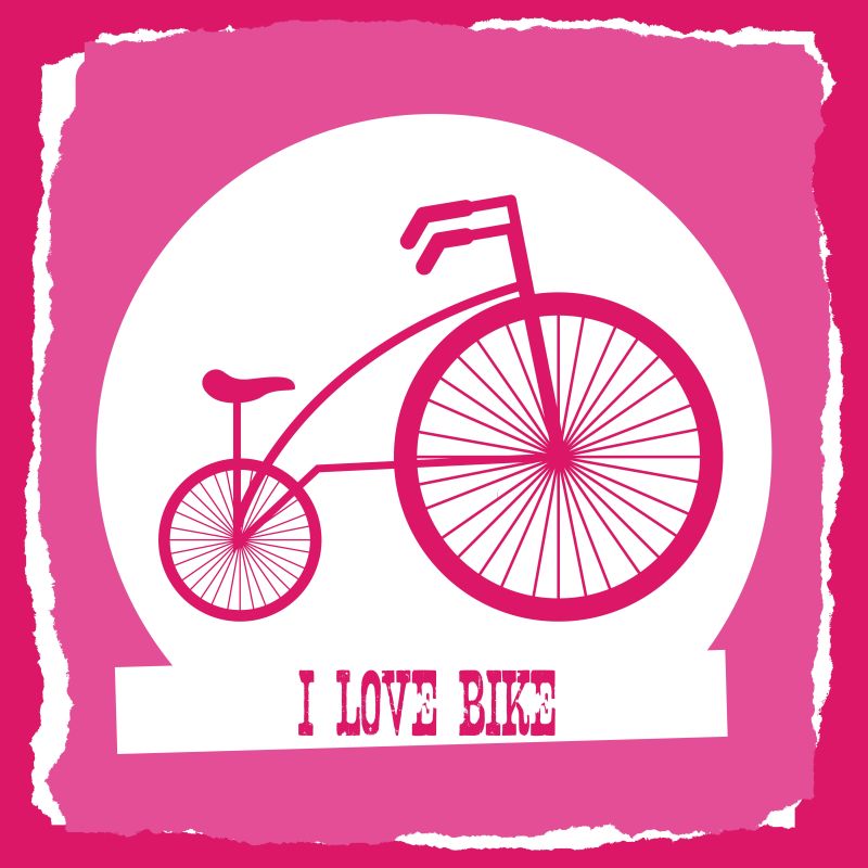 矢量粉色的自行车平面插图