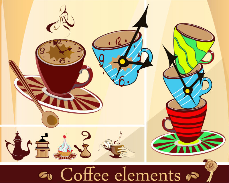 创意矢量卡通咖啡杯设计元素