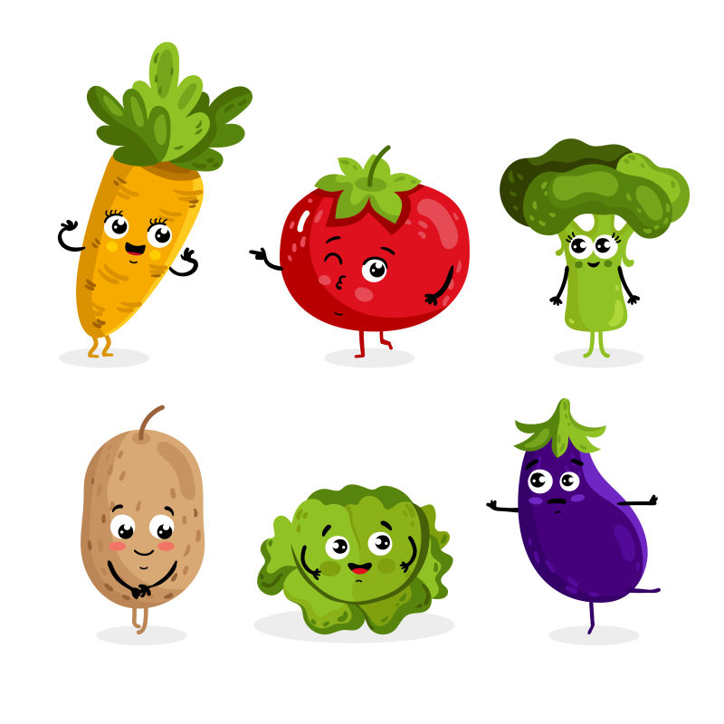 卡通蔬菜人物矢量插图