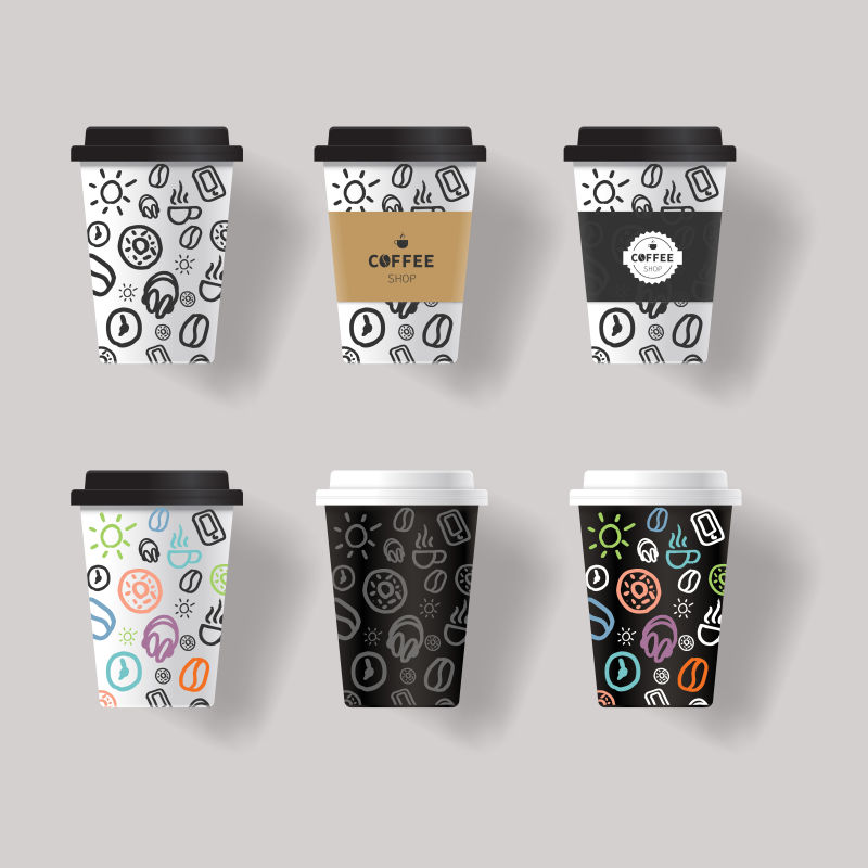 矢量涂鸦风格的咖啡杯设计