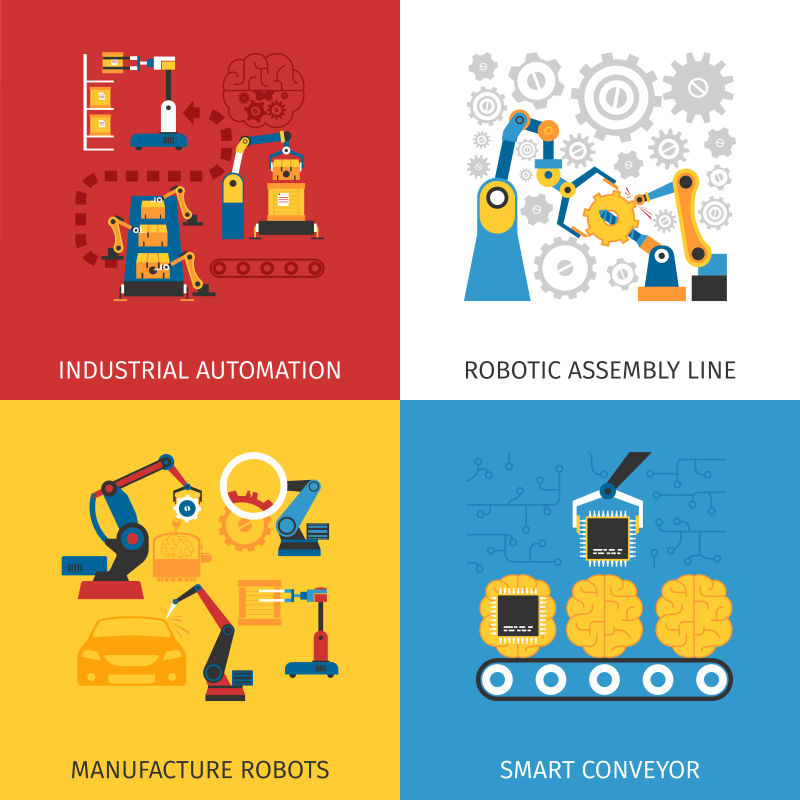 工业自动化机器人矢量插图