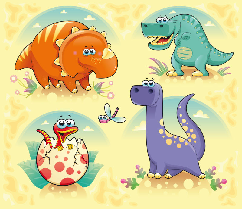 创意可爱有趣的矢量卡通恐龙