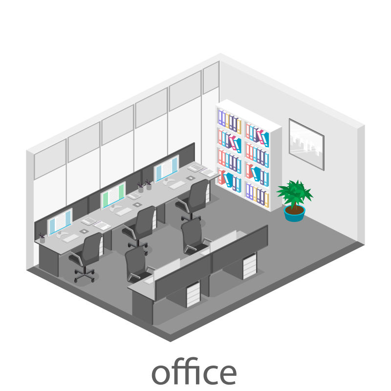 创意矢量空的现代办公室插图