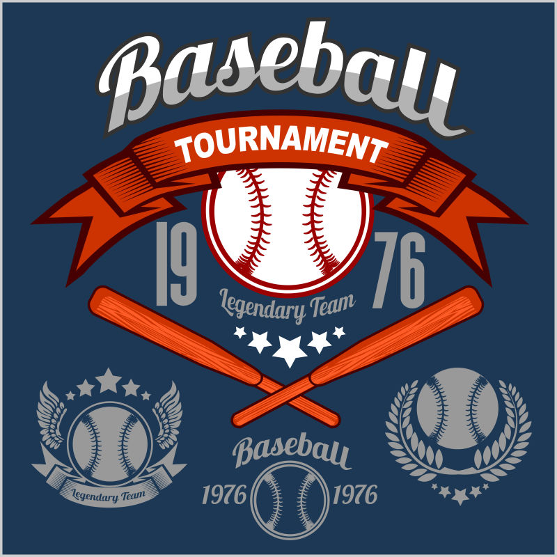 创意矢量棒球比赛徽章设计