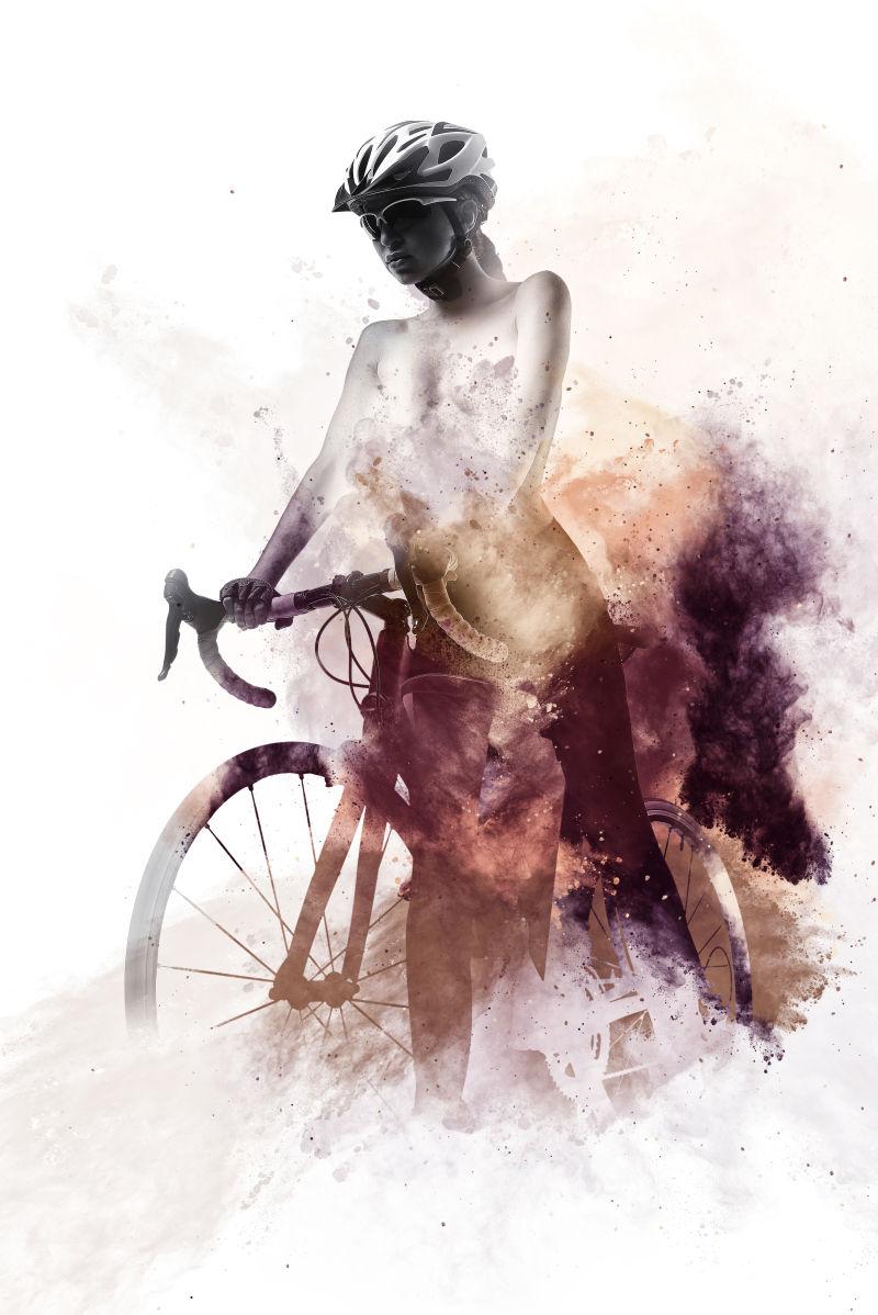 骑自行车的女人抽象水彩