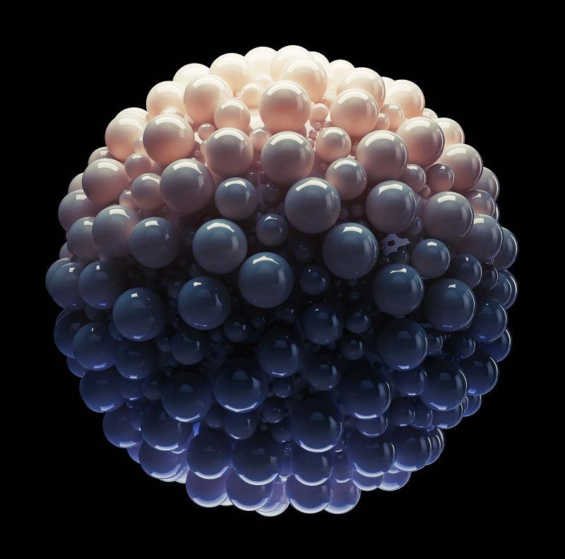 黑色背景上的3d立体分子结构球