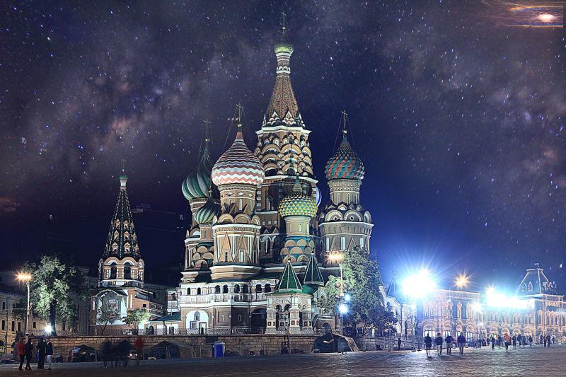 莫斯科市中心的冬夜建筑景观