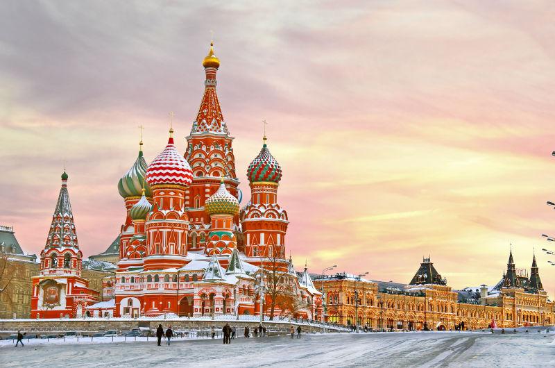莫斯科圣巴西尔大教堂冬季观景