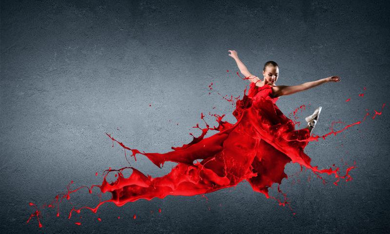 跳着激情芭蕾的红衣美女