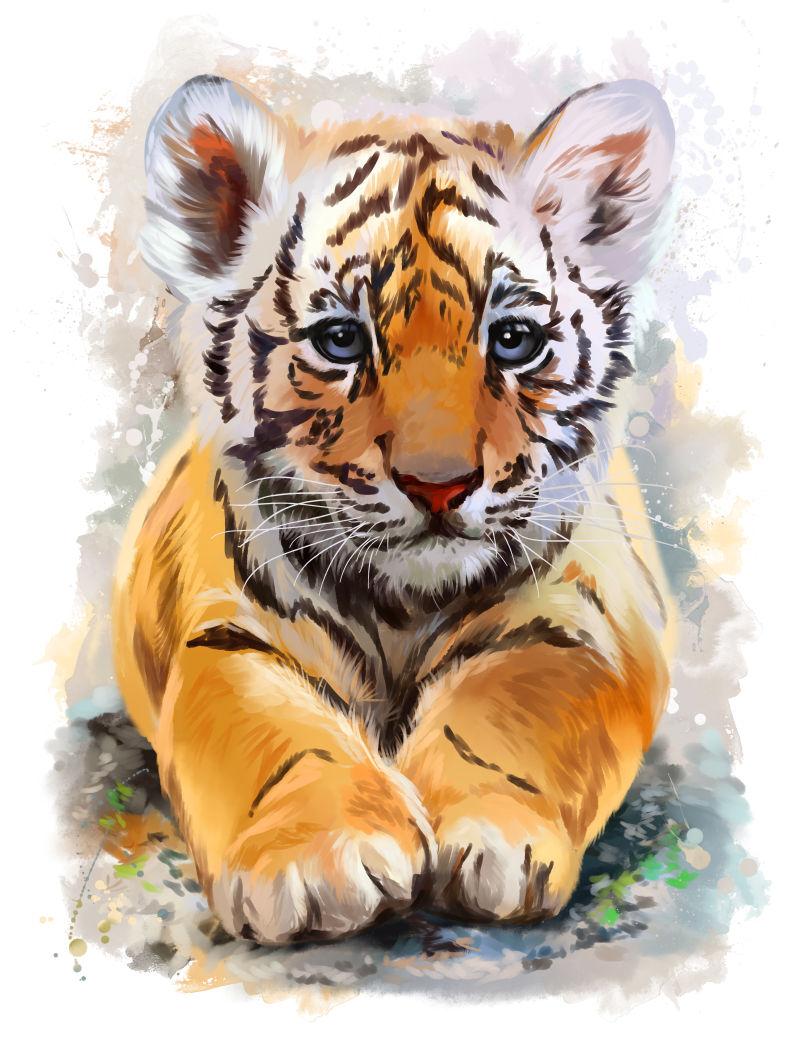 可爱的小老虎水彩画
