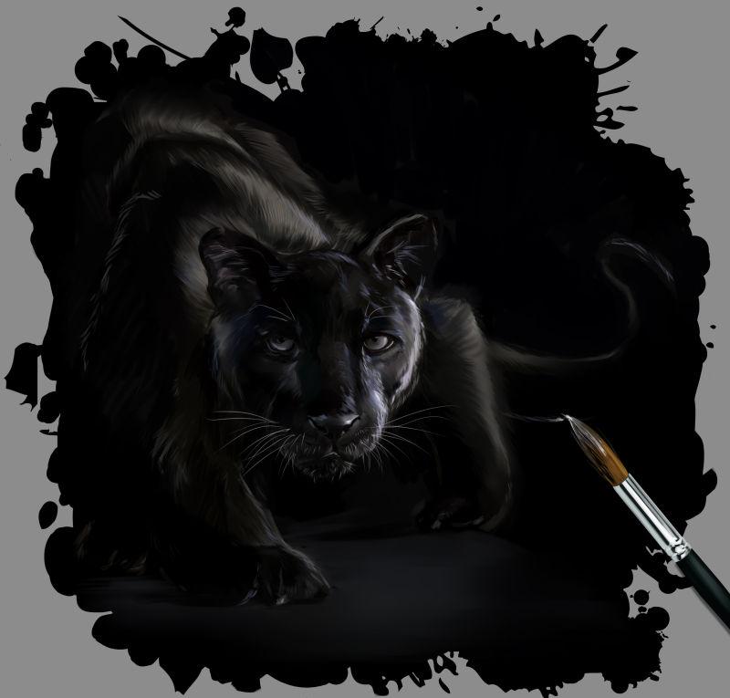 黑色水彩画里的豹子
