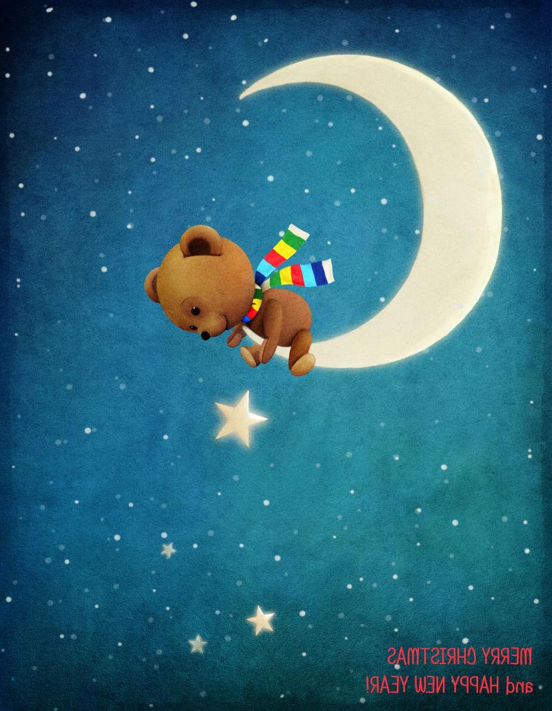 月亮上可爱的卡通小熊