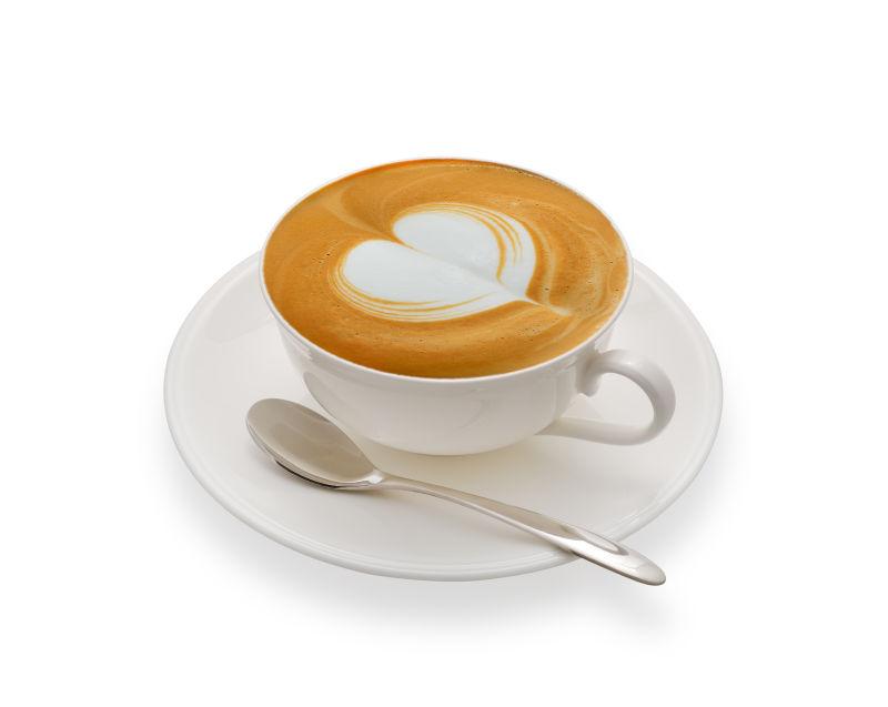 白色背景下咖啡杯里的艺术咖啡