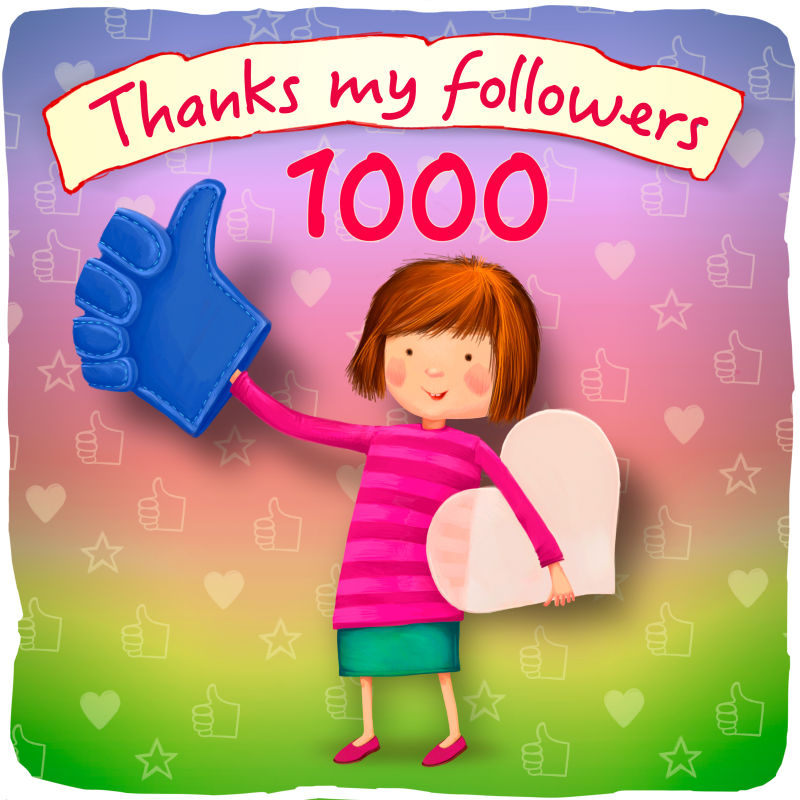 感谢我的追随者1000社交网络女孩形象
