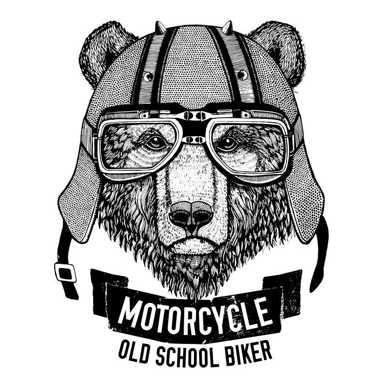 摩托车T恤熊设计手绘图像